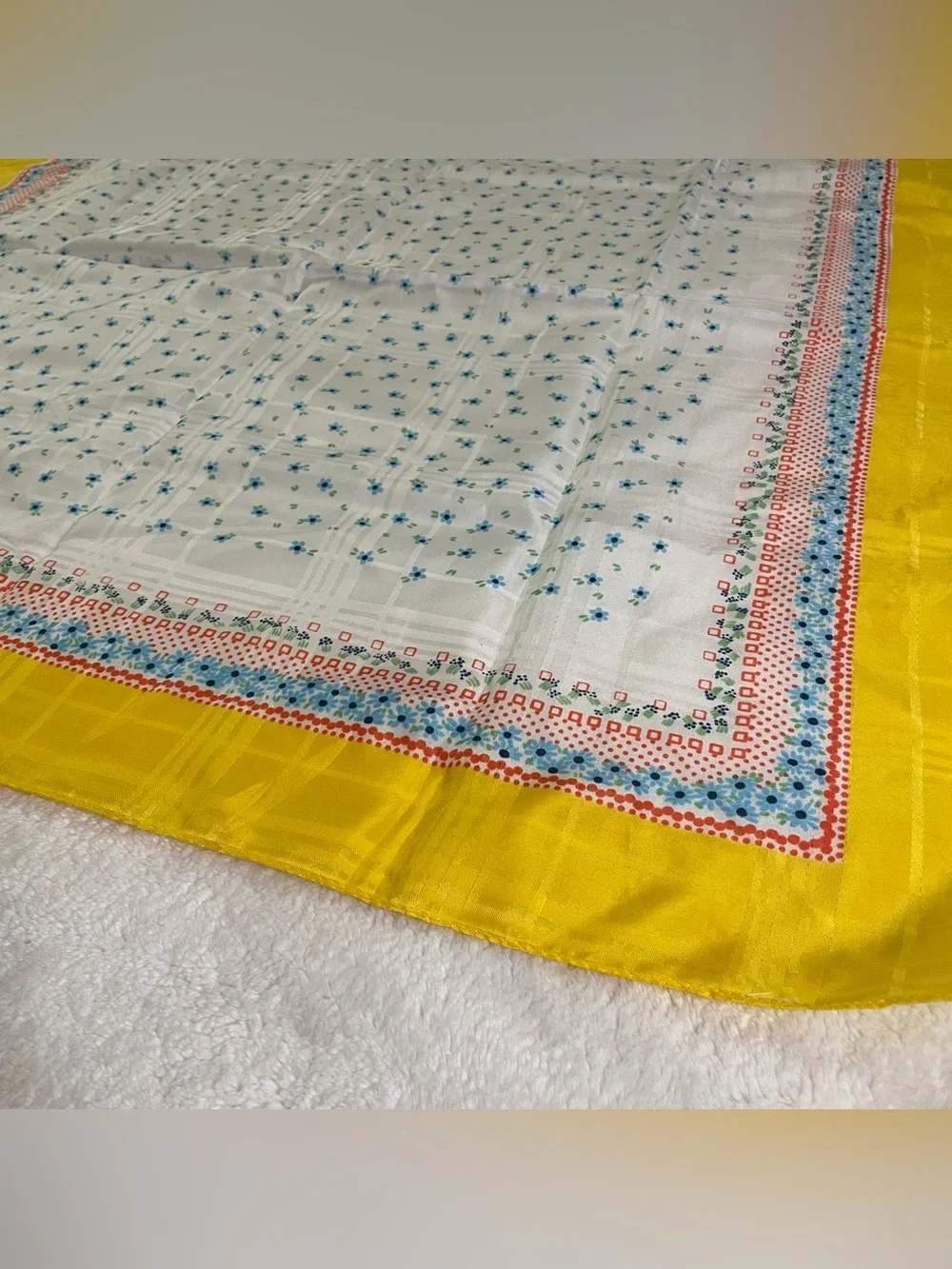 Yellow Border Floral Chiffon Square Fashion Scarf